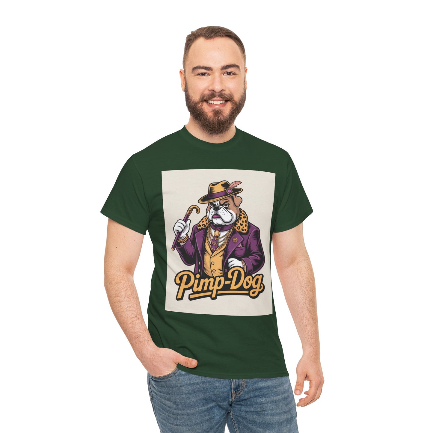 Pimp-Dog Graphic Tee — Retro Bulldog Character Shirt Printify