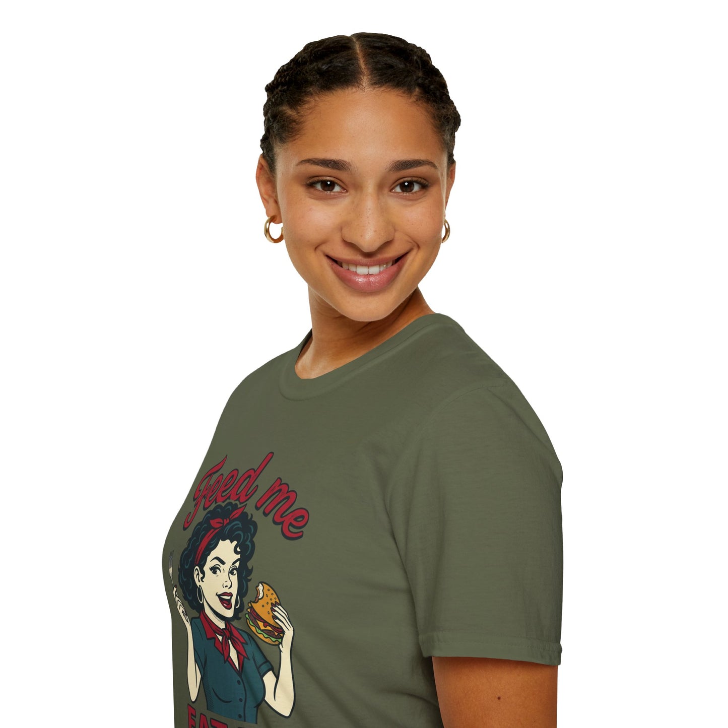 Feed Me Eat Me T-Shirt — Retro Pinup Burger Graphic Tee Printify