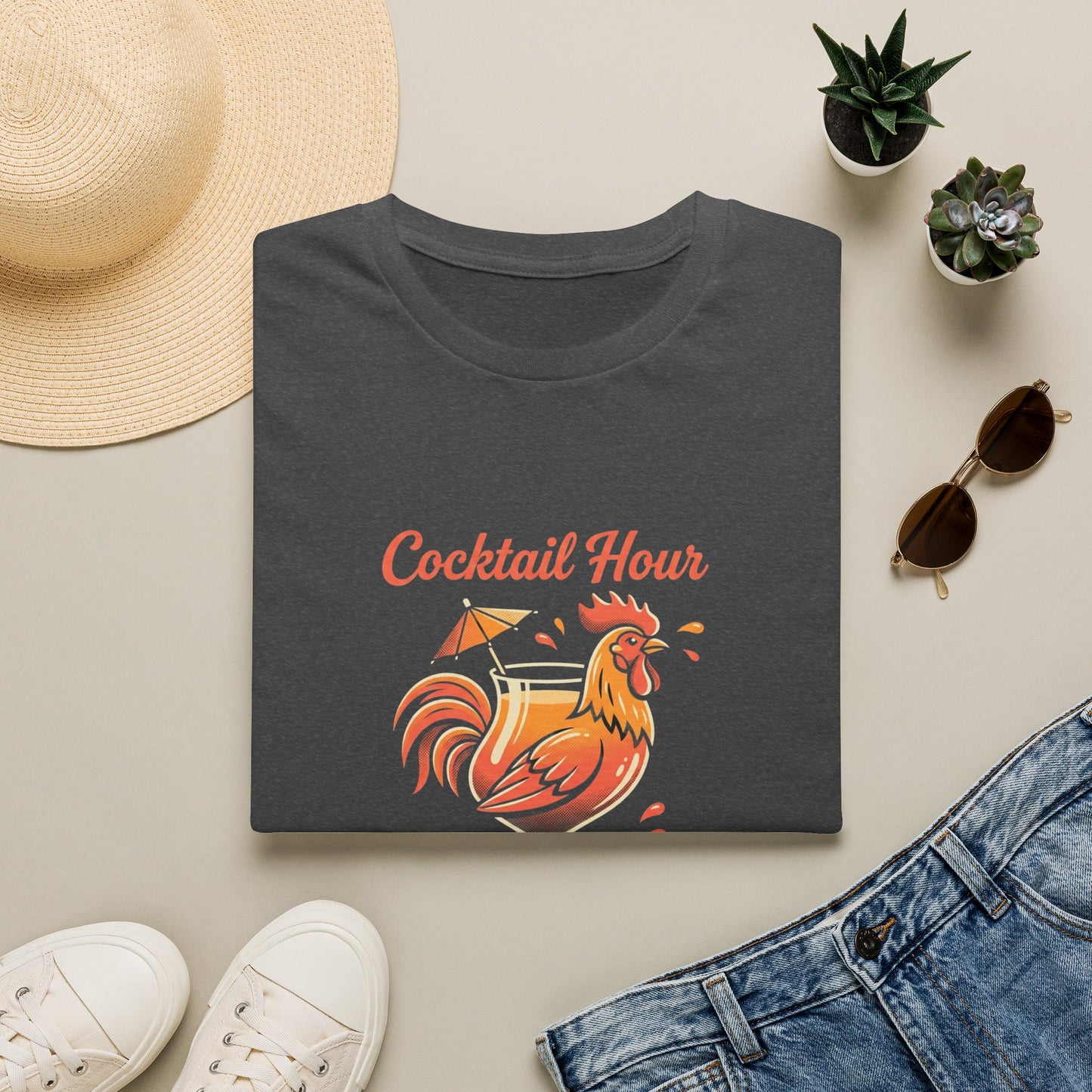 Cocktail Hour Rooster T-Shirt — Funny Bar & Happy Hour Graphic Tee