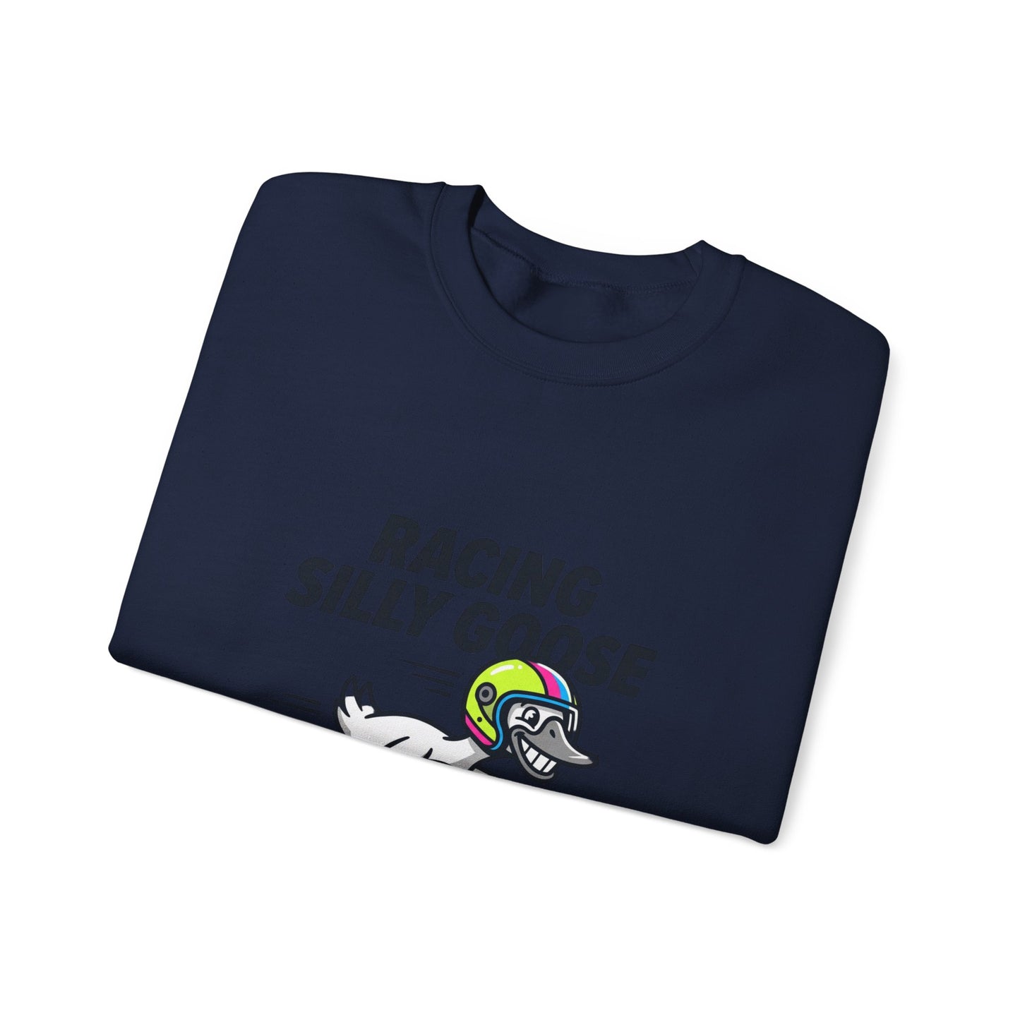 Racing Silly Goose Sweatshirt | motorsport parody, checkered pit crew vibe