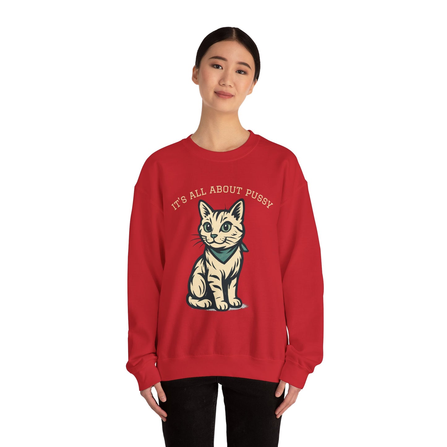 Cute Kitten Pullover Sweatshirt — Vintage Cat Illustration Crewneck
