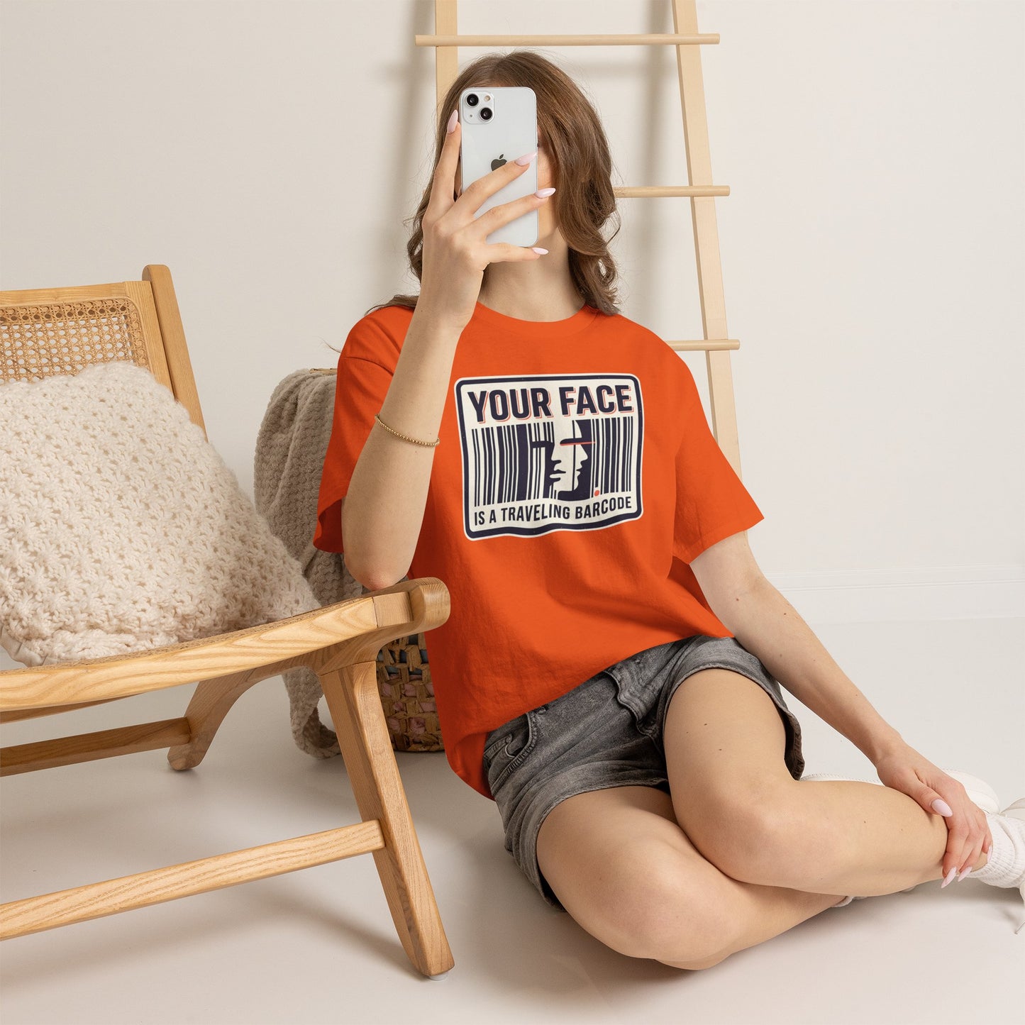 "Your Face Is a Traveling Barcode" Graphic Tee