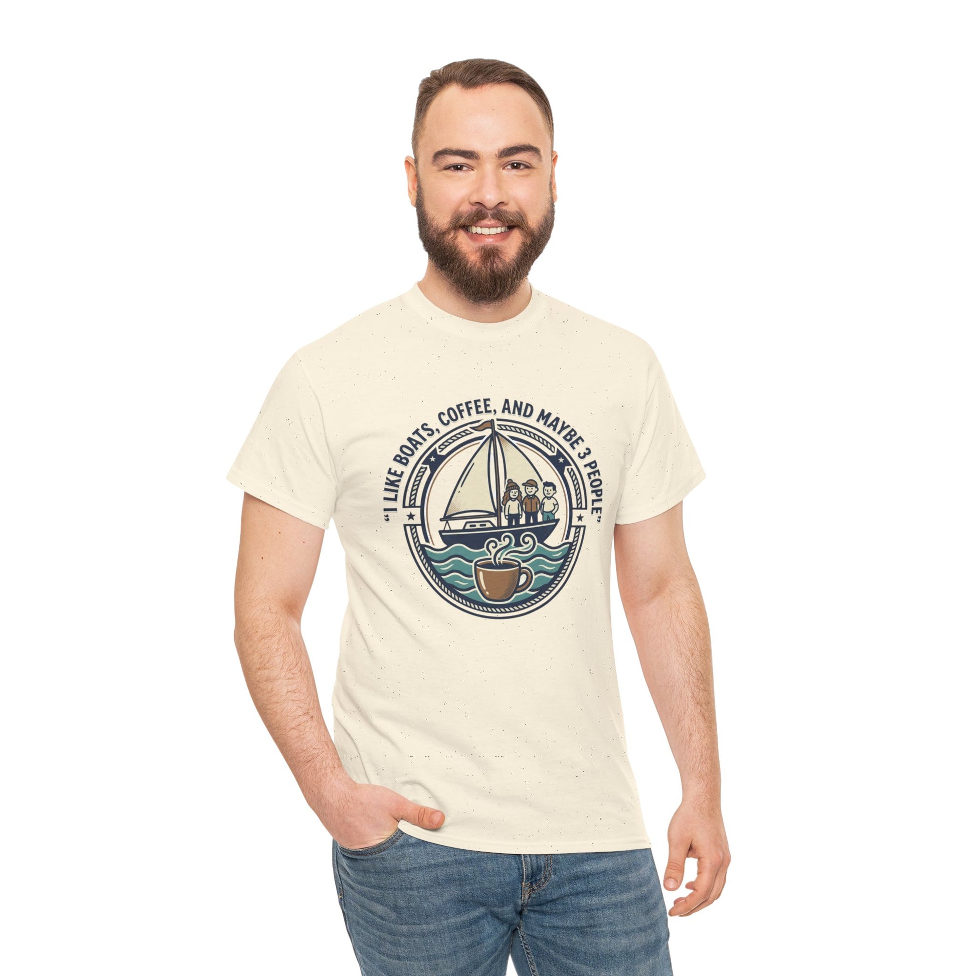 Sailboats & Coffee T‑Shirt — "I Like Boats, Coffee, and Maybe 3 People" Graphic Tee Printify
