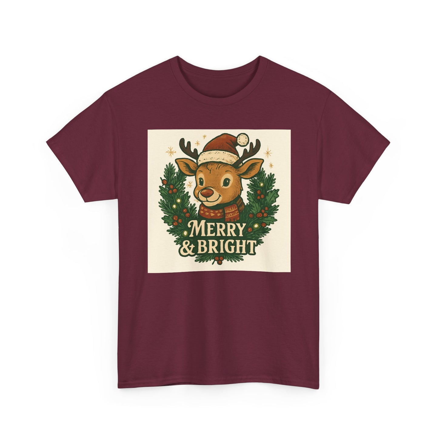 Merry & Bright Reindeer Christmas T-Shirt Printify