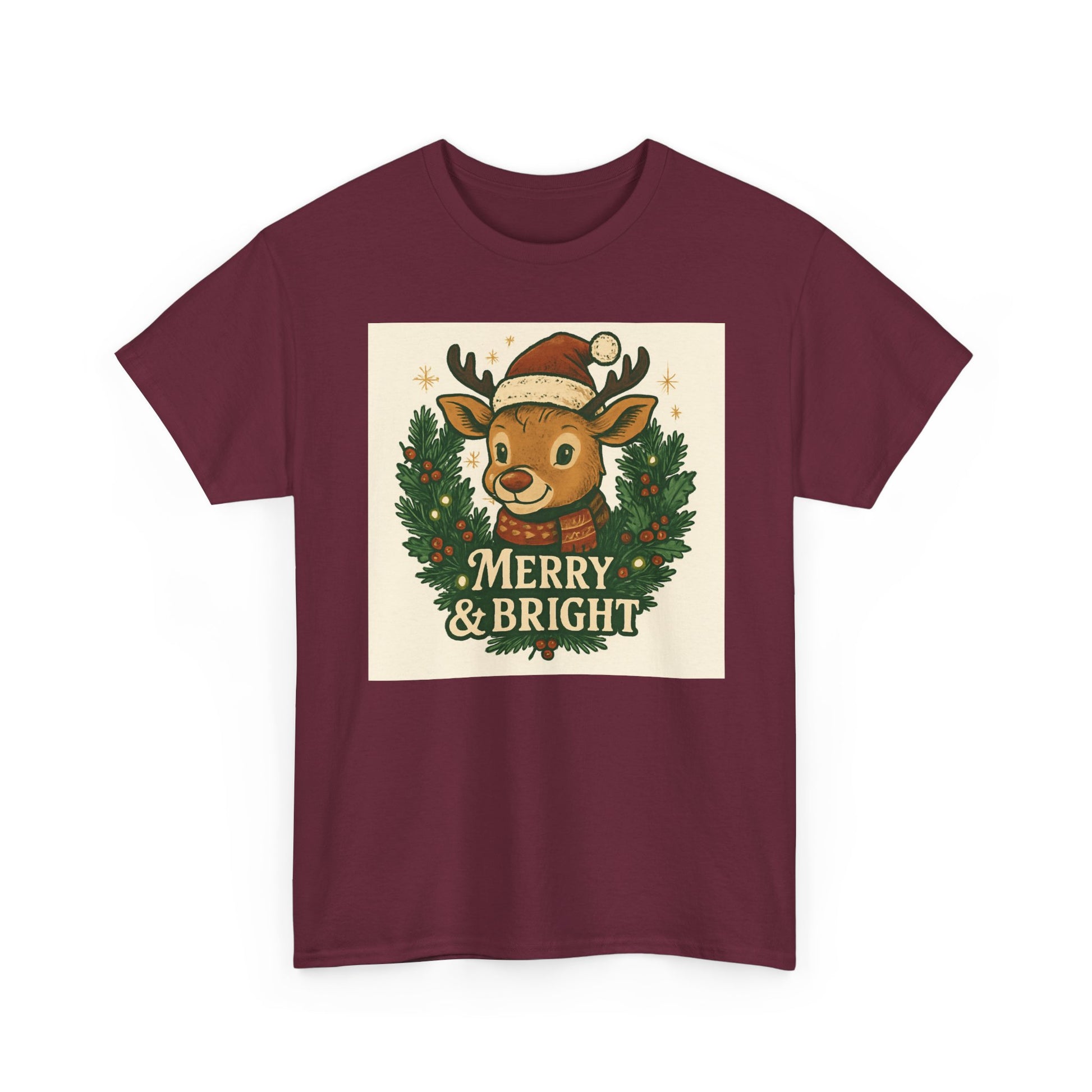 Merry & Bright Reindeer Christmas T-Shirt Printify