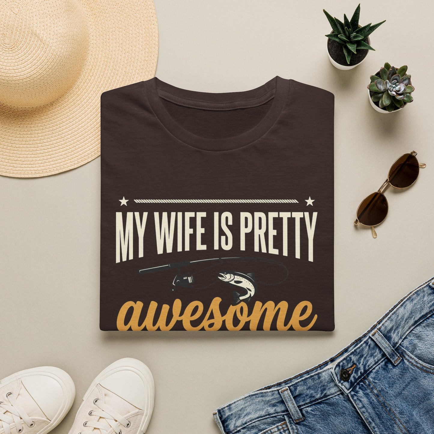My Wife Is Pretty Awesome Fishing T-Shirt — Funny Husband Gift for Anglers