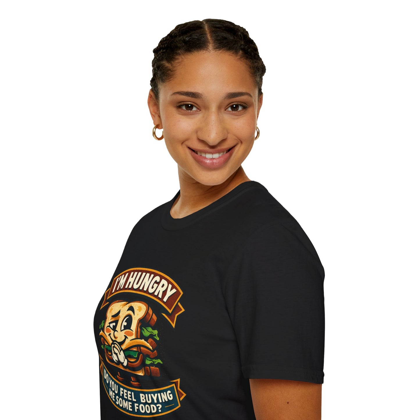I'm Hungry Burger Graphic T-Shirt — "Do You Feel Buying Me Some Food?" Funny Foodie Tee