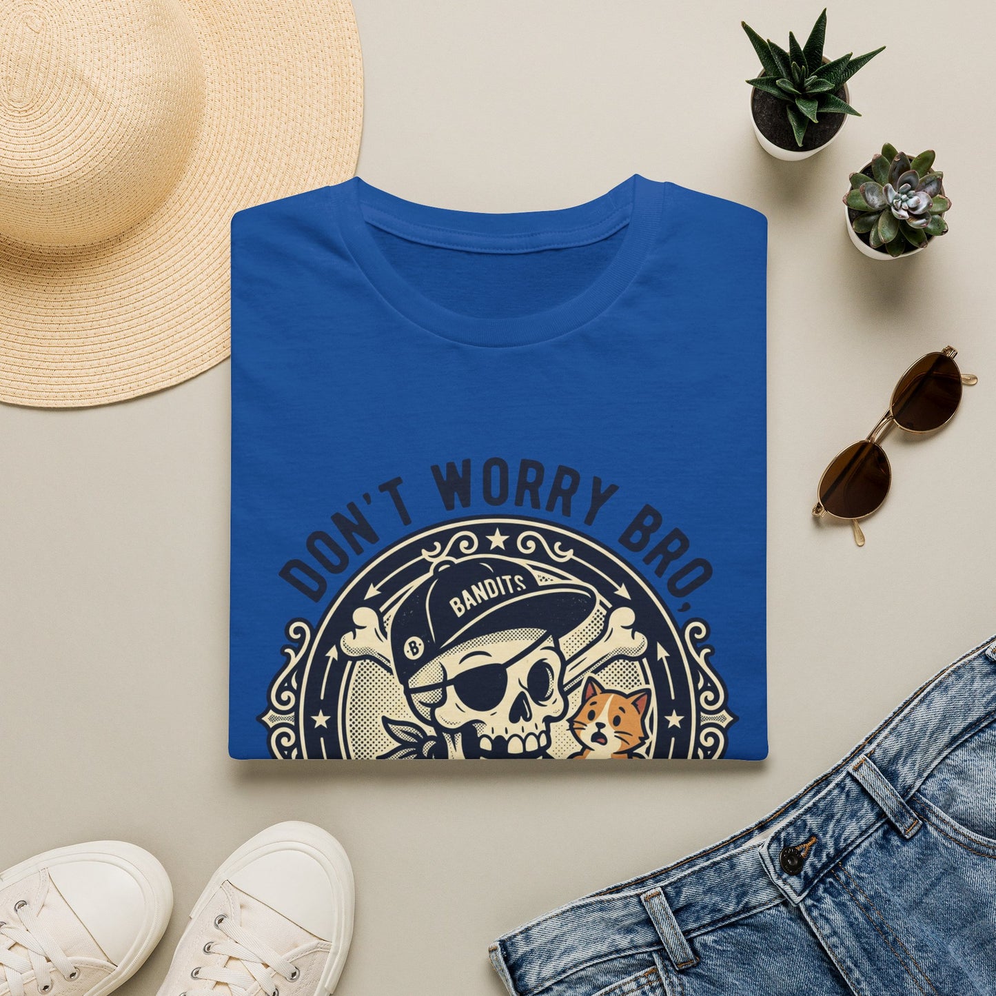 Skull & Cat T-Shirt — "Don't Worry Bro, I'll Give Her Back" Vintage Tee