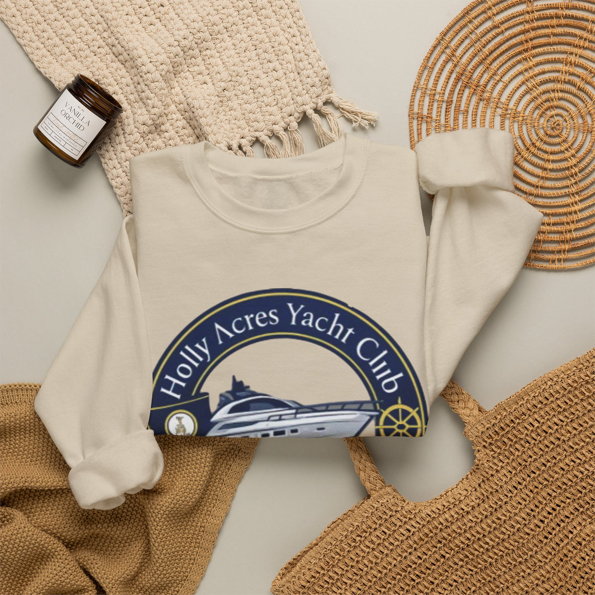 Virginia Yacht Club Crewneck Sweatshirt — "Holly Acres Yacht Club" Nautical Logo