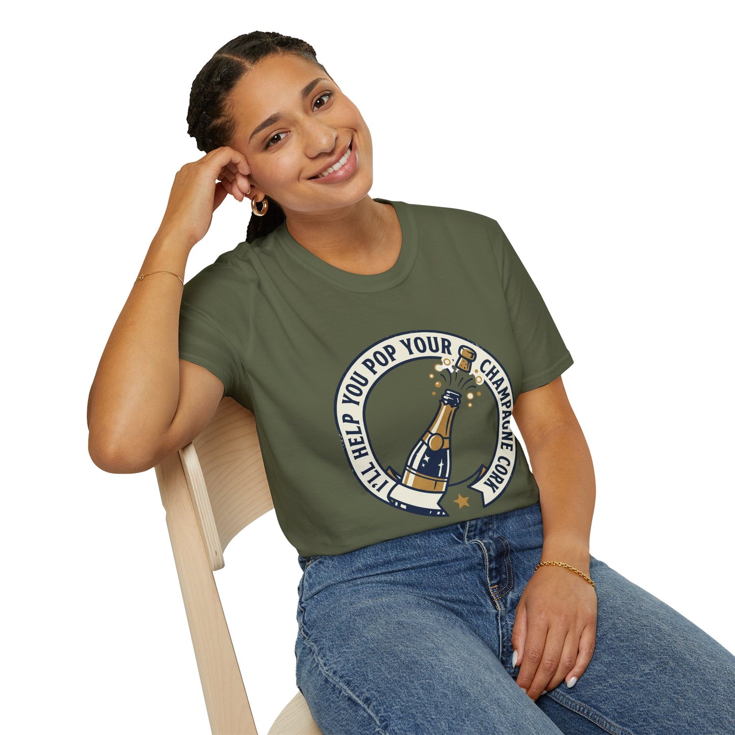 Champagne Cork Pop T-Shirt – "I’ll Help You Pop Your Champagne Cork" Celebration Tee