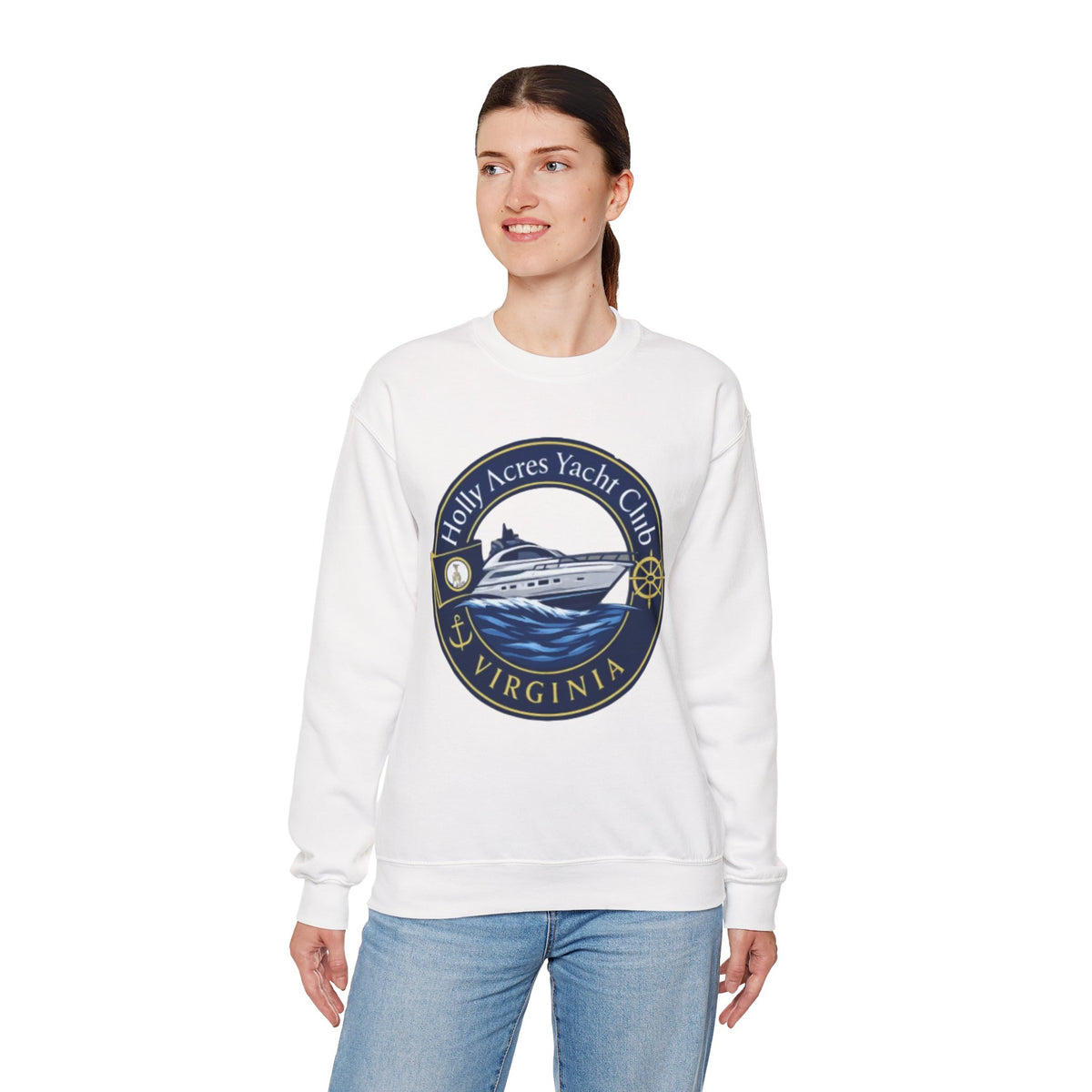 Virginia Yacht Club Crewneck Sweatshirt — "Holly Acres Yacht Club" Nautical Logo
