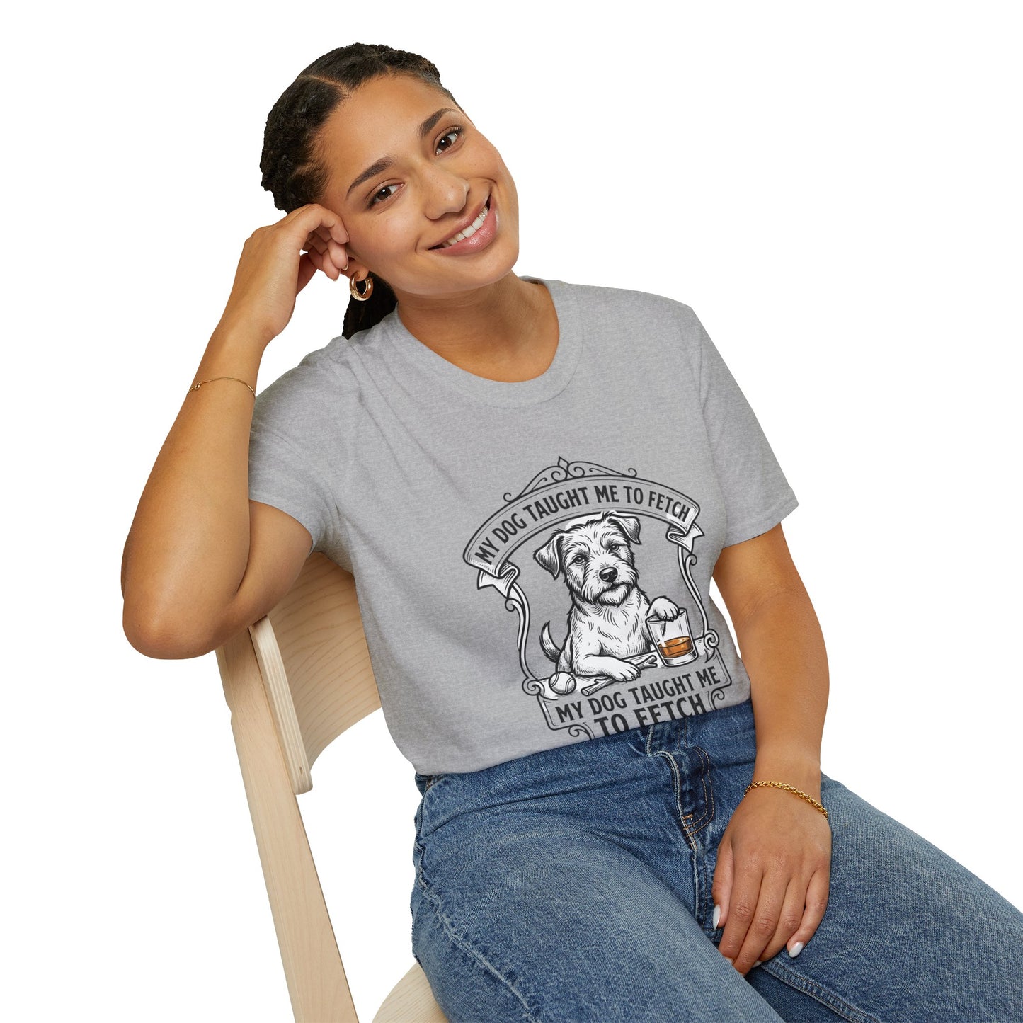 "My Dog Taught Me to Fetch" Vintage Pup Graphic Tee-Dog T-Shirt