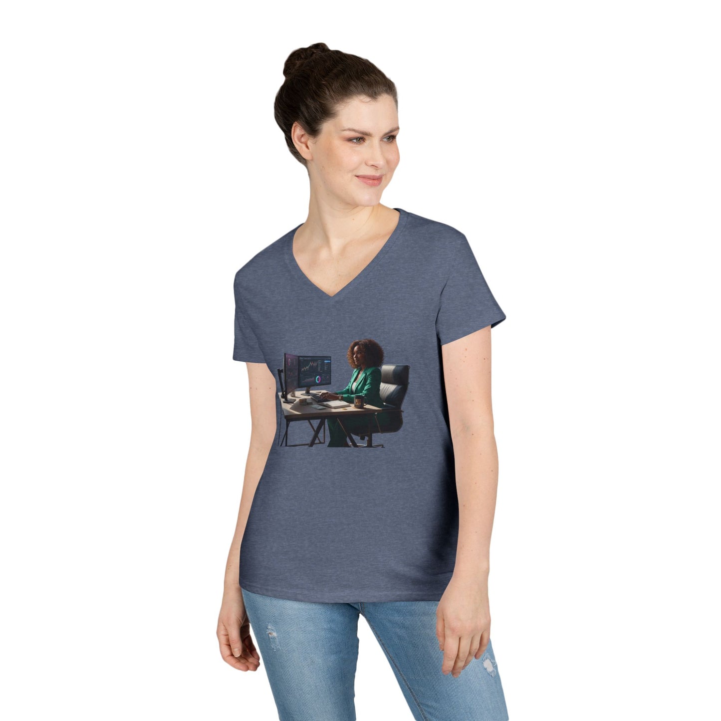 Programmer at Work V-Neck Tee — Female Coder Graphic Shirt