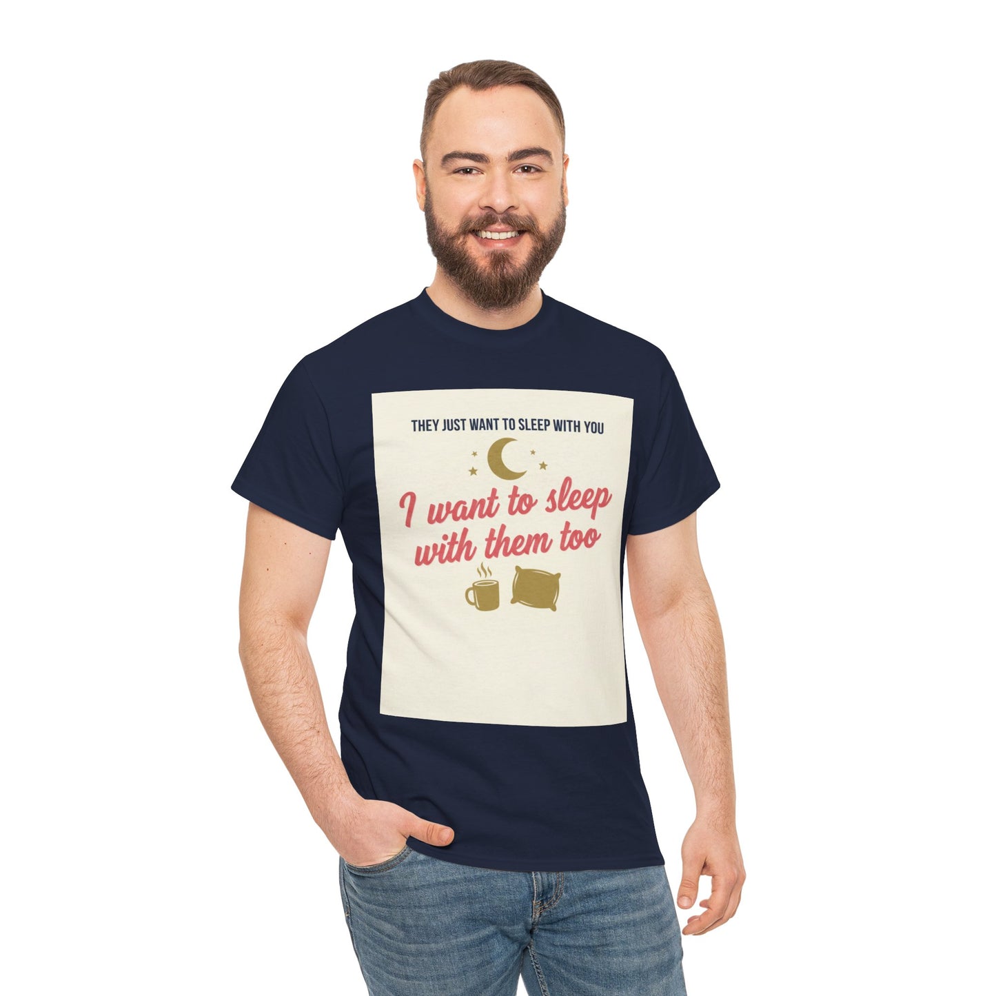 Sleepy Cats T-Shirt — "I Want to Sleep with Them Too" Cute Nighttime Pet Tee