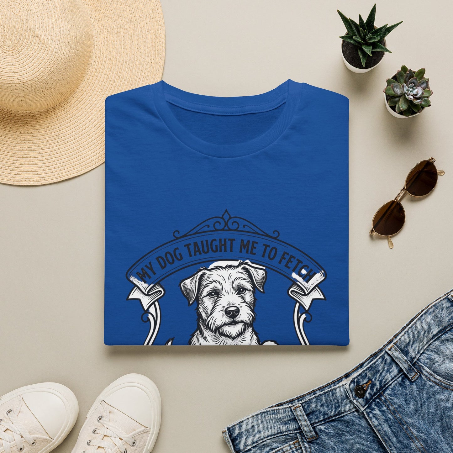 "My Dog Taught Me to Fetch" Vintage Pup Graphic Tee-Dog T-Shirt
