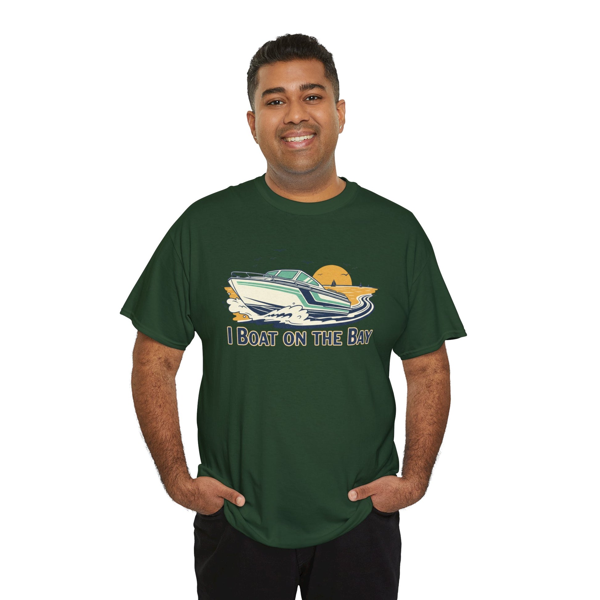 Boat on the Bay T-Shirt — Retro Motorboat Sunset Tee Printify