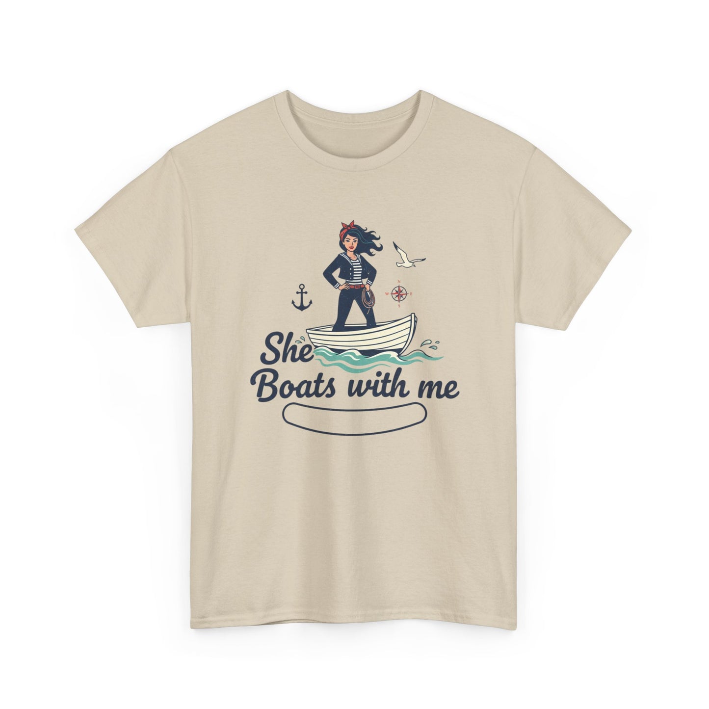 T-Shirt — "She Boats With Me" Nautical Couple Tee Printify