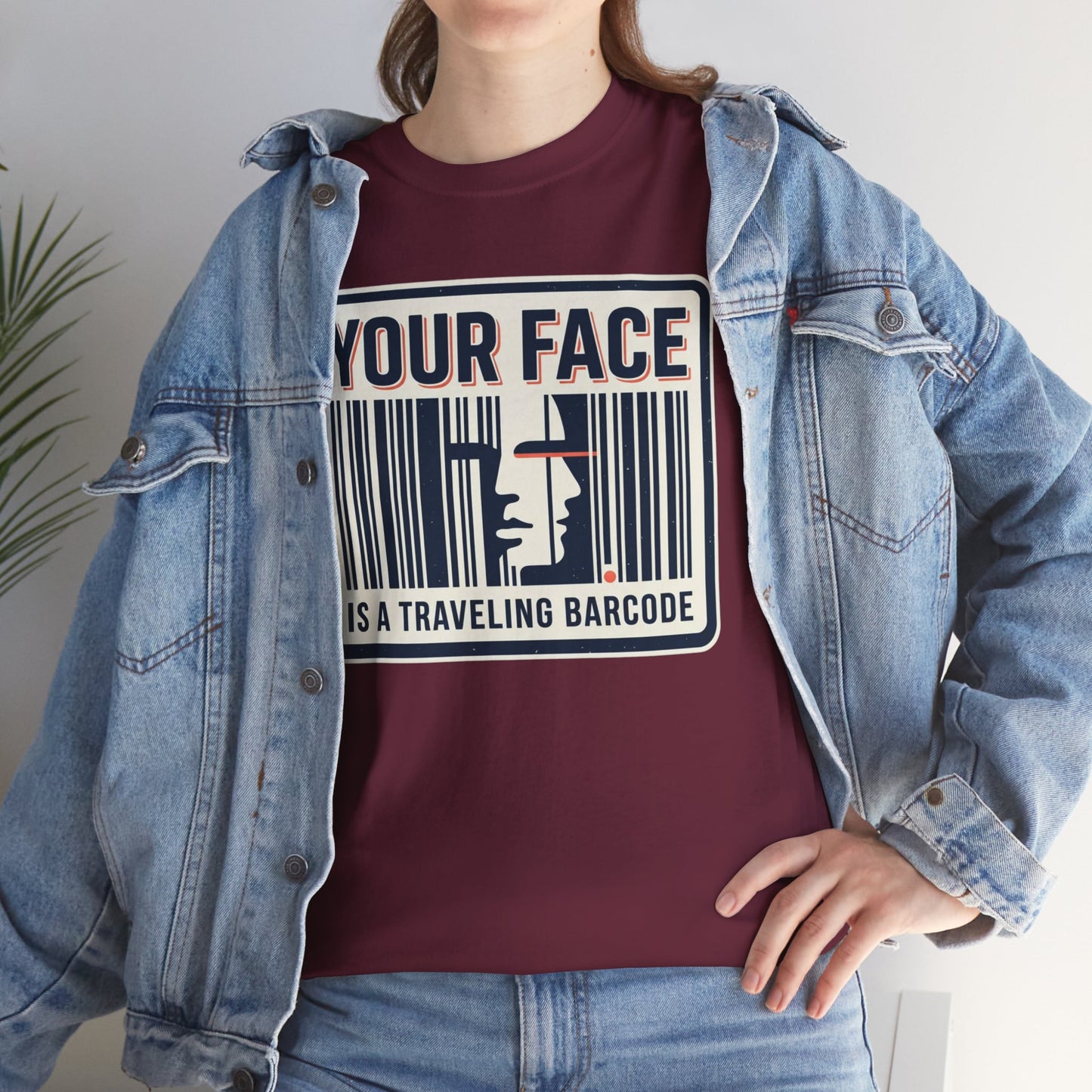 "Your Face Is a Traveling Barcode" Graphic Tee