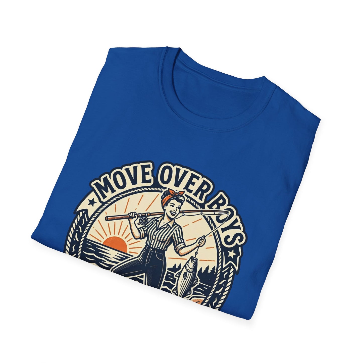 "Move Over Boys, Let This Girl Show How to Fish" Vintage Design - Fishing T-Shirt