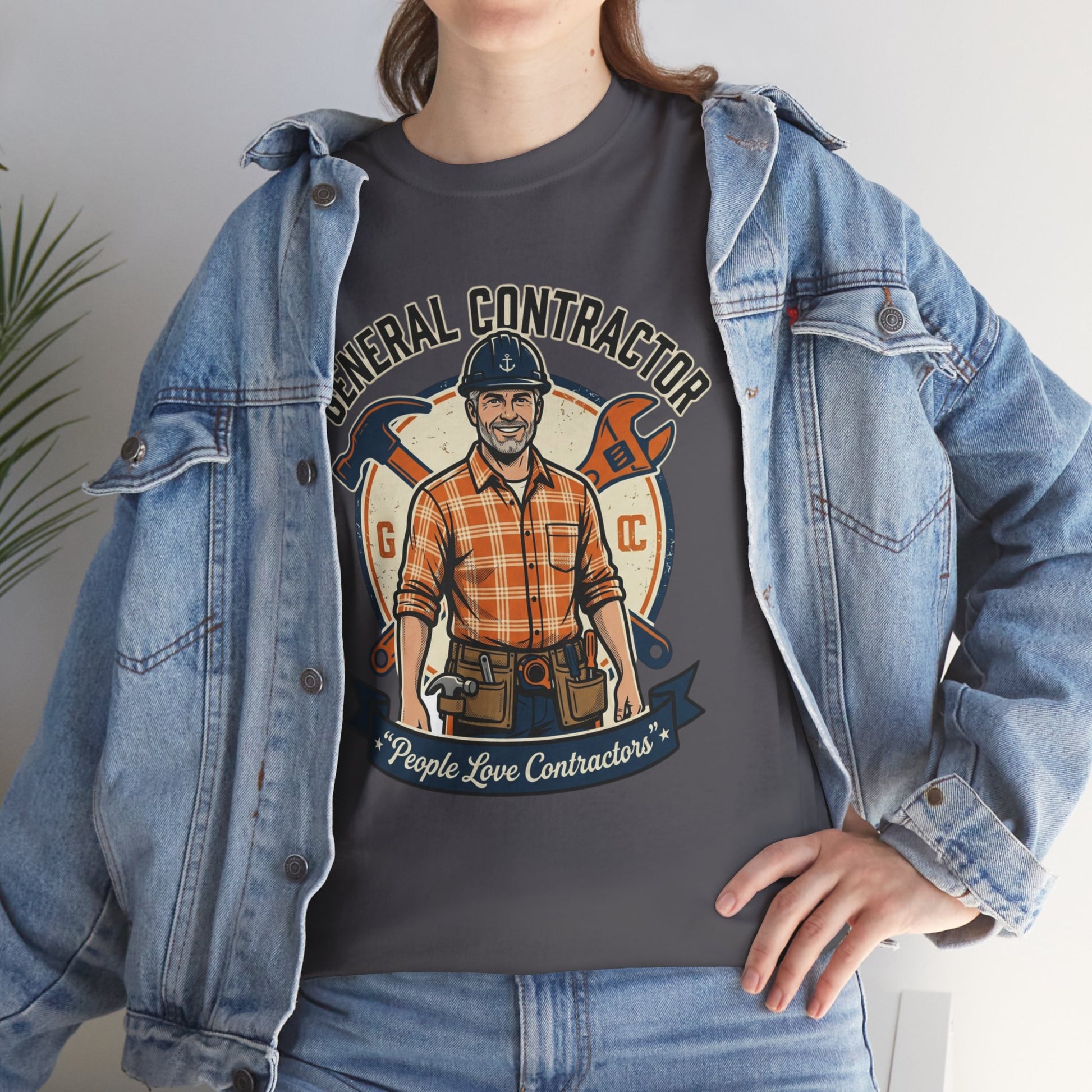 General Contractor T-Shirt — Vintage Construction Worker Logo Tee Printify