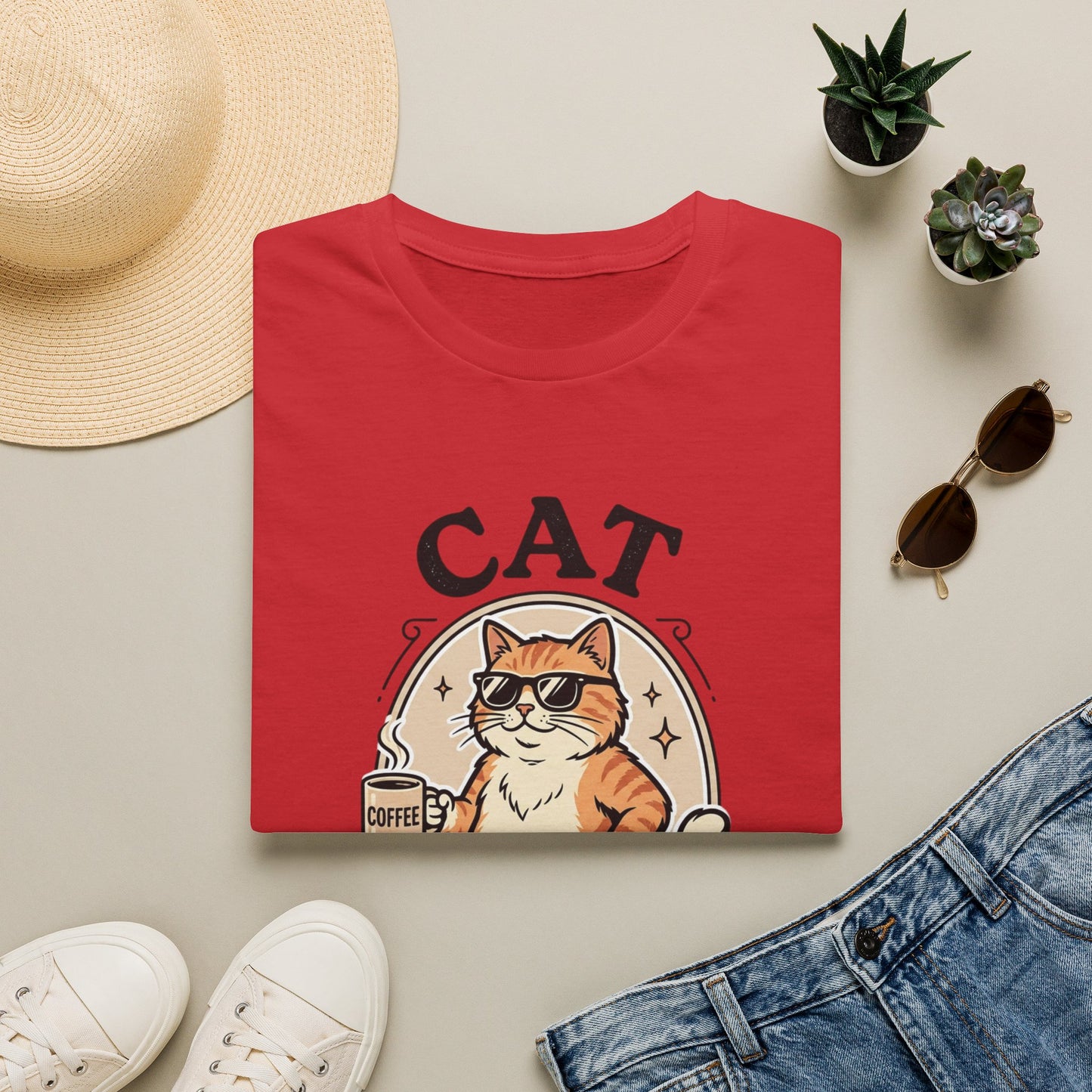 Cat Dad T‑Shirt — Cool Cat with Coffee Graphic Tee