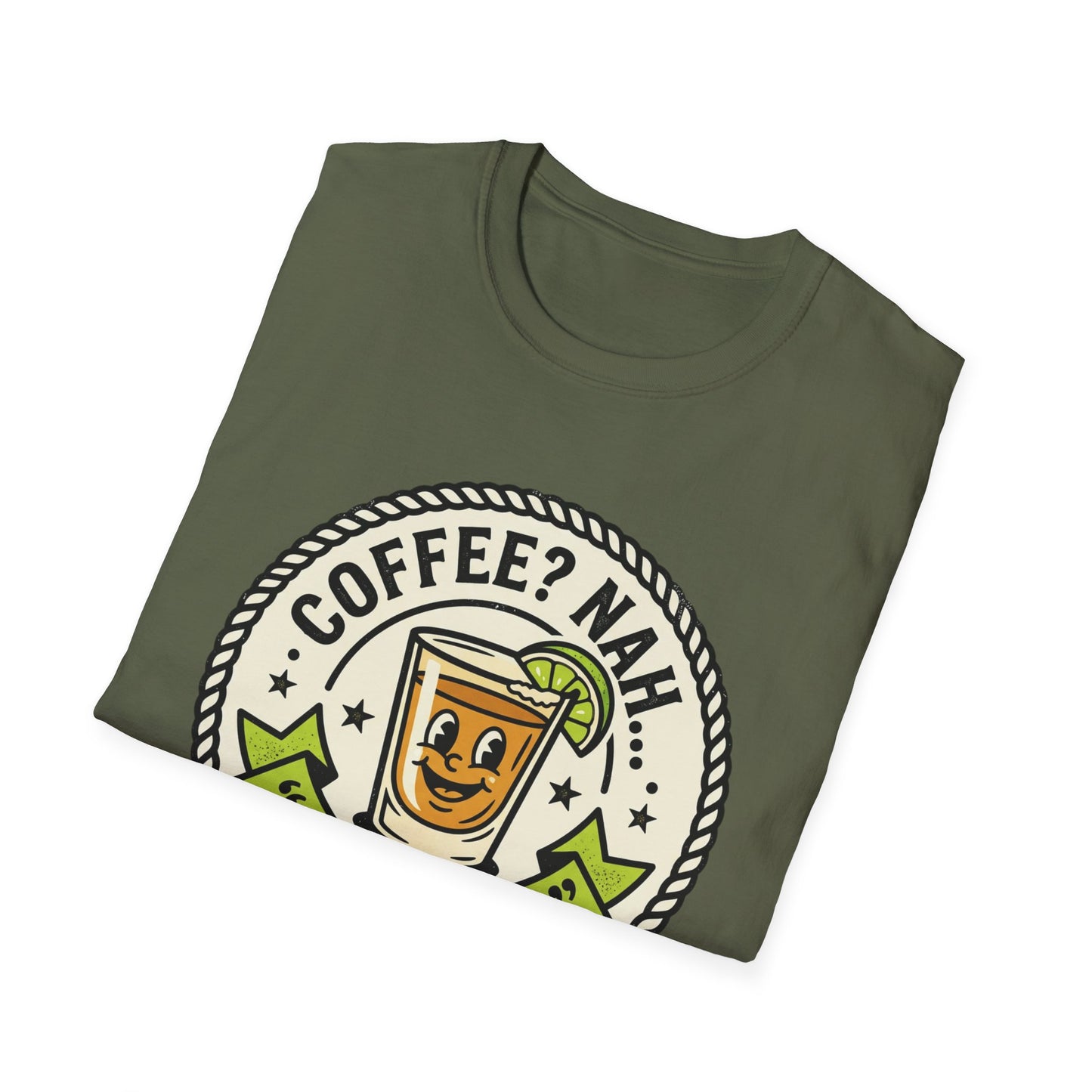 Coffee? Nah, Tequila! T-Shirt – Funny Shot Glass Graphic Tee for Party Lovers