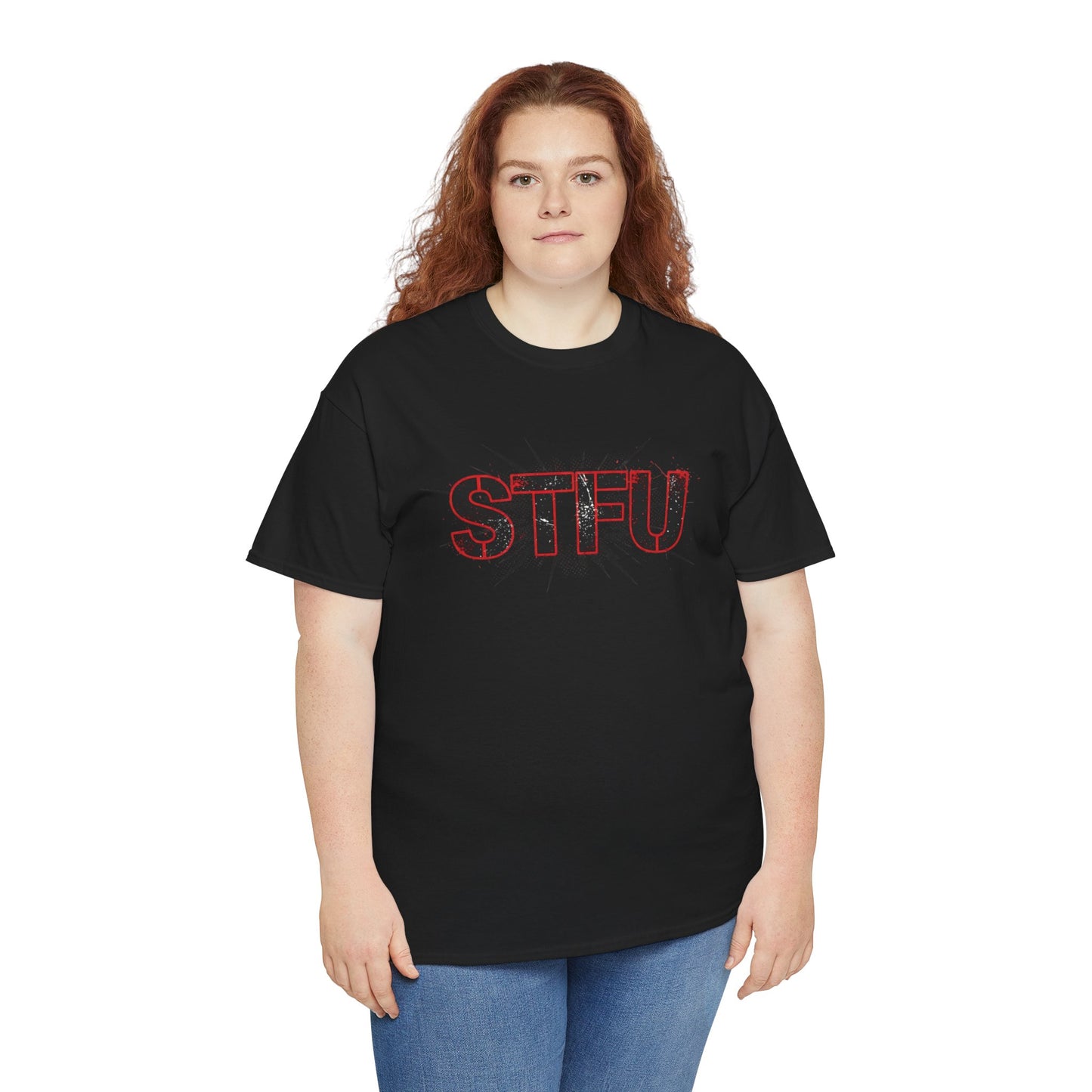 STFU Graphic Tee — Bold Distressed Text Shirt for Statement Style Printify