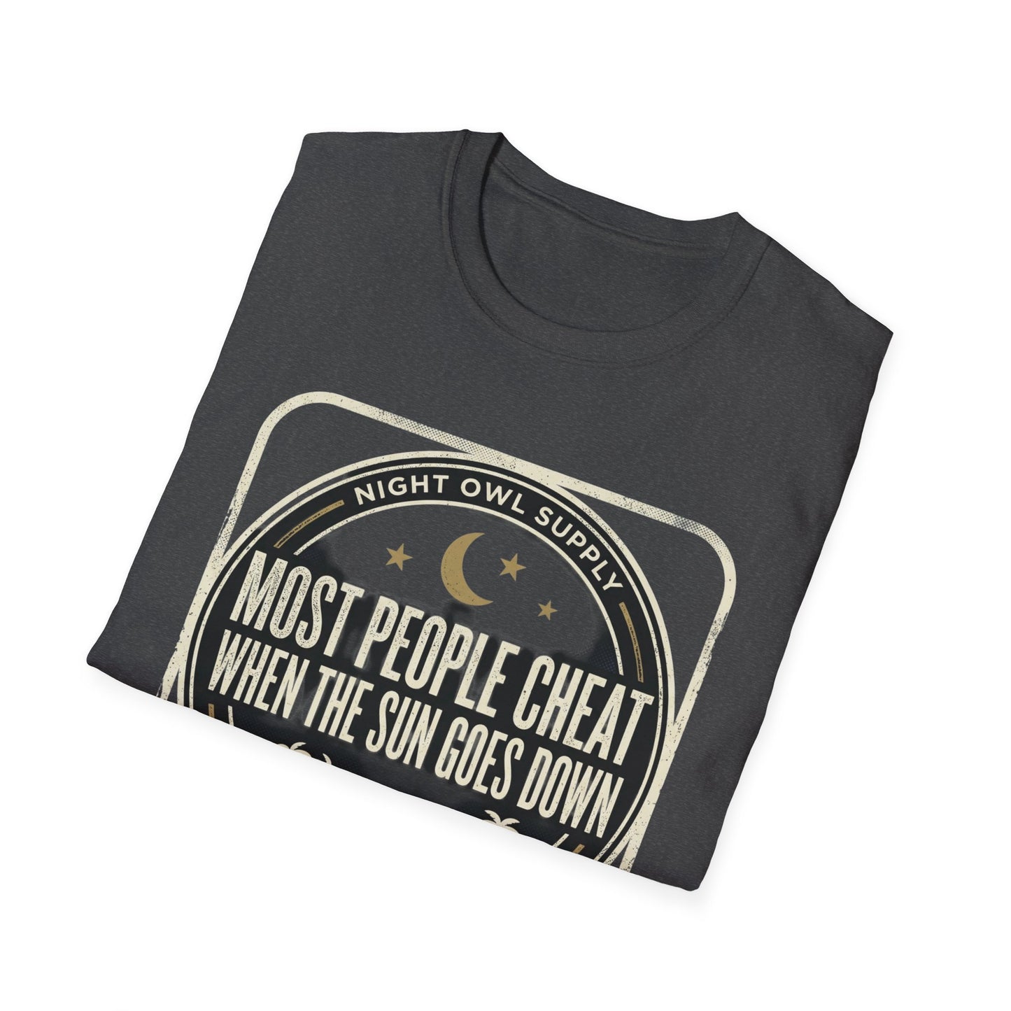 “Most People Cheat When The Sun Goes Down” Vintage Graphic Tee-Night Owl T-Shirt