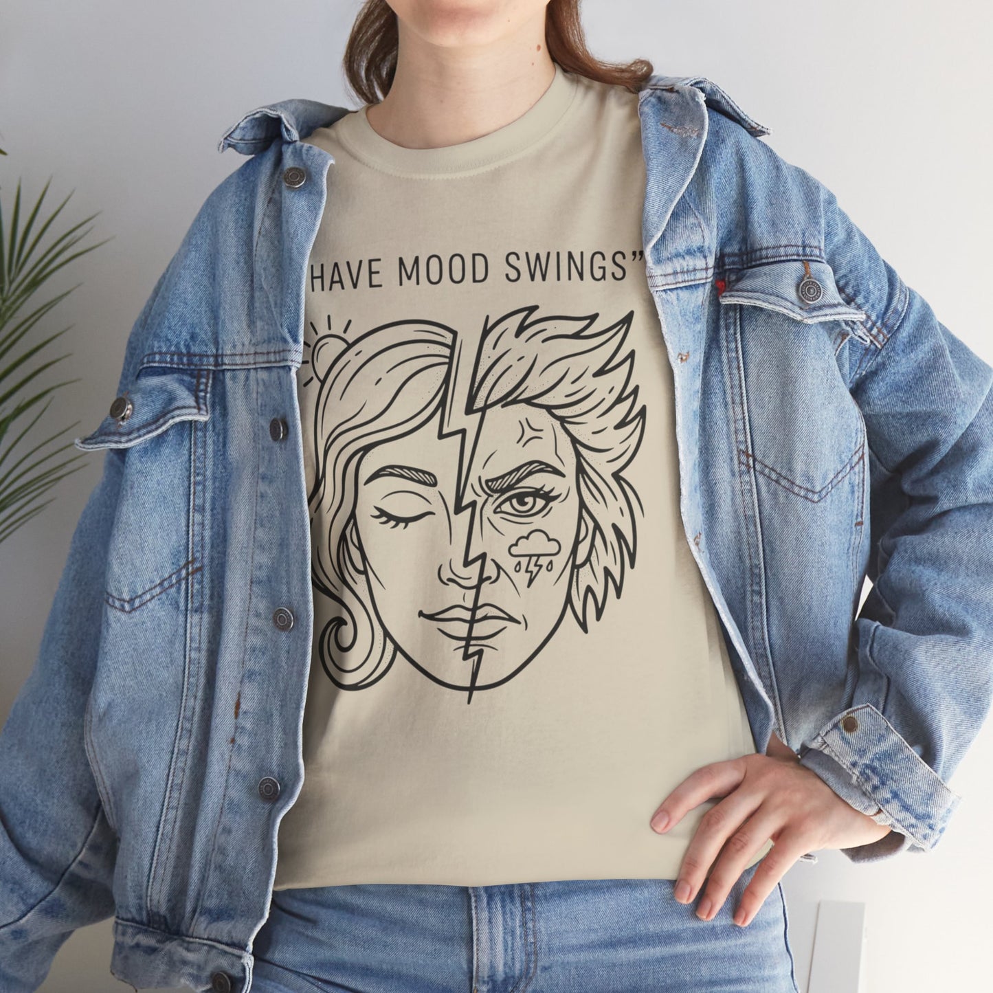Mood Swings Graphic Tee — Split Face Line Art "I Have Mood Swings" T-Shirt Printify