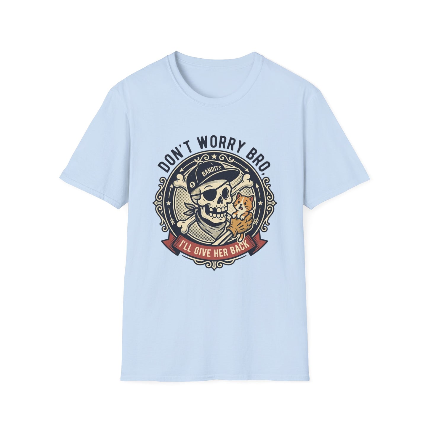 Skull & Cat T-Shirt — "Don't Worry Bro, I'll Give Her Back" Vintage Tee