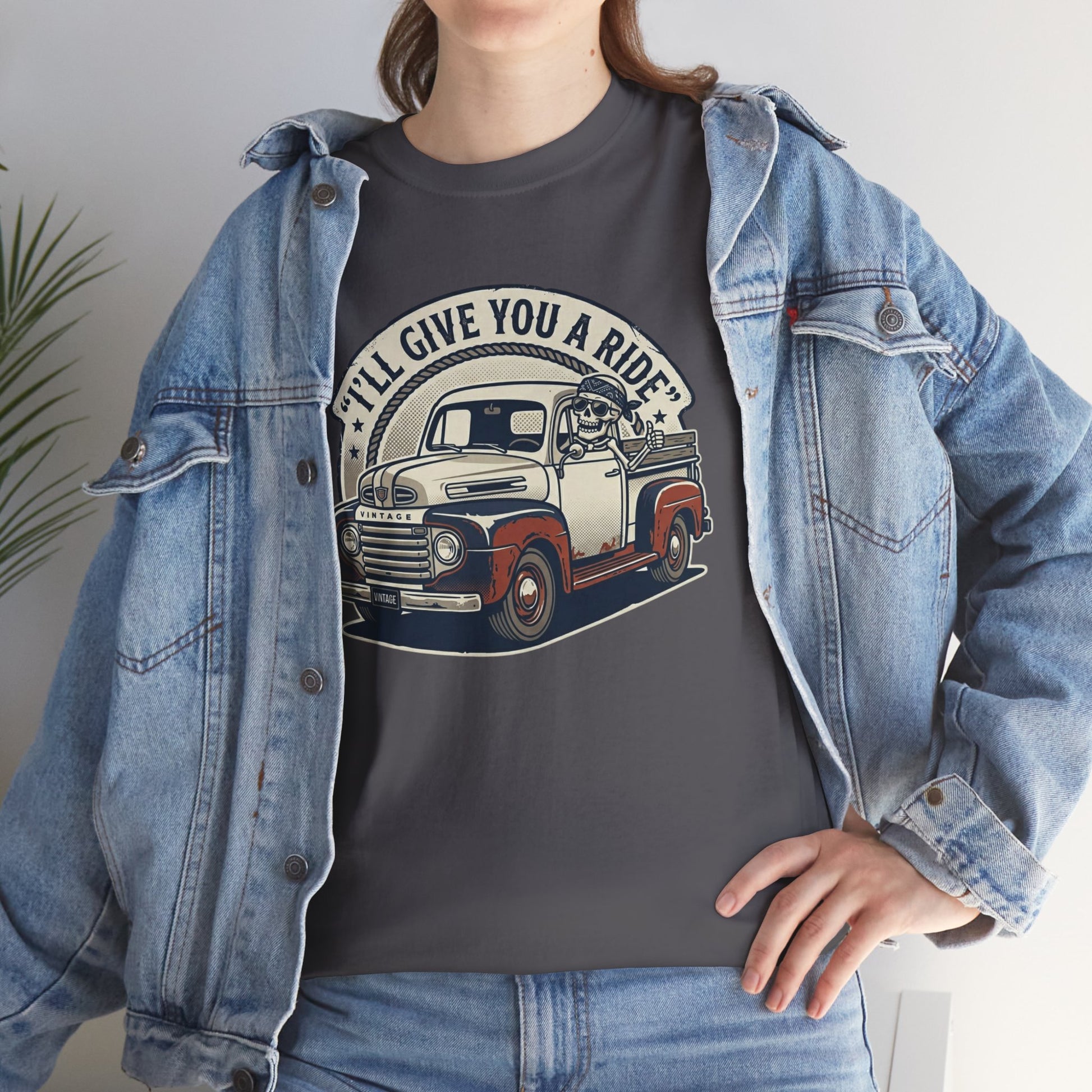 Vintage Pickup Truck T-Shirt — “I’ll Give You a Ride” Classic Retro Tee Printify