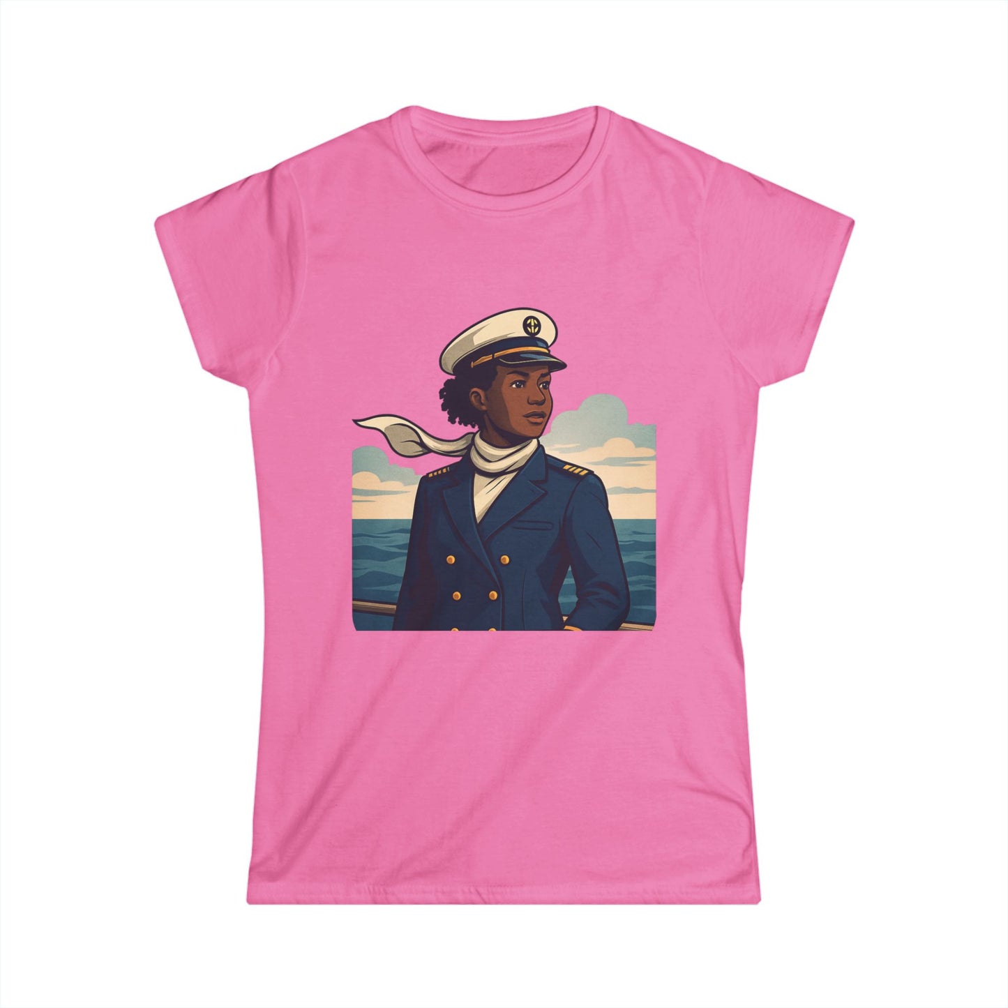 Nautical Captain Portrait Women's Tee — Vintage Seafarer Graphic T-Shirt