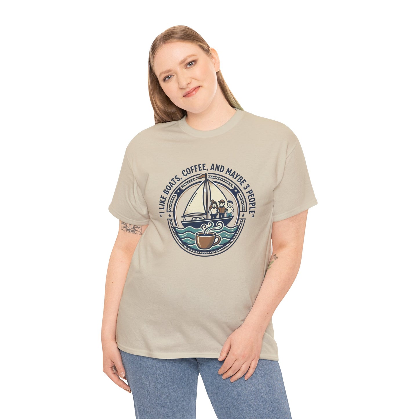 Sailboats & Coffee T‑Shirt — "I Like Boats, Coffee, and Maybe 3 People" Graphic Tee Printify