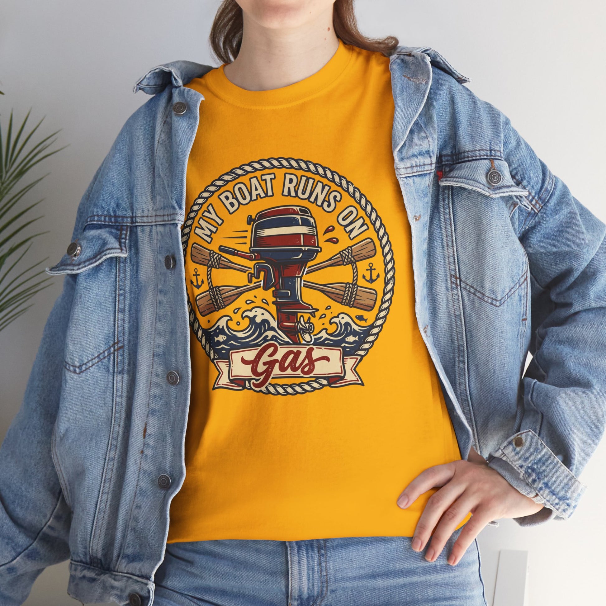Boat Runs on Gas T-Shirt — Vintage Outboard Motor Fishing Tee Printify