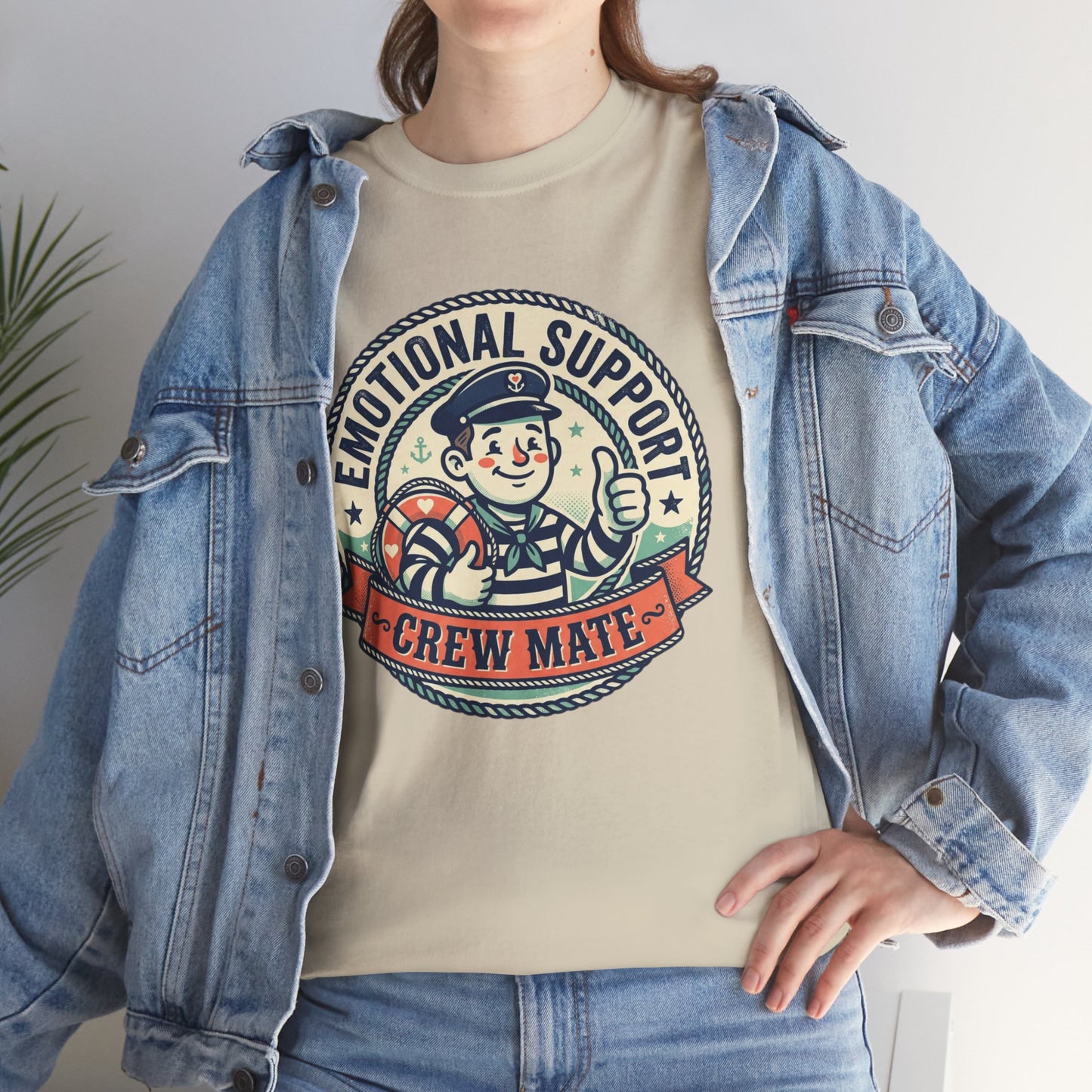 Emotional Support Crew Mate T‑Shirt — Retro Nautical Crewmate Tee Printify