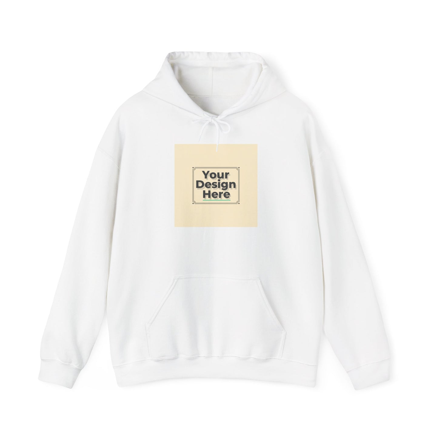 Custom Classic White Hoodie with Centered Square Design Mockup Printify