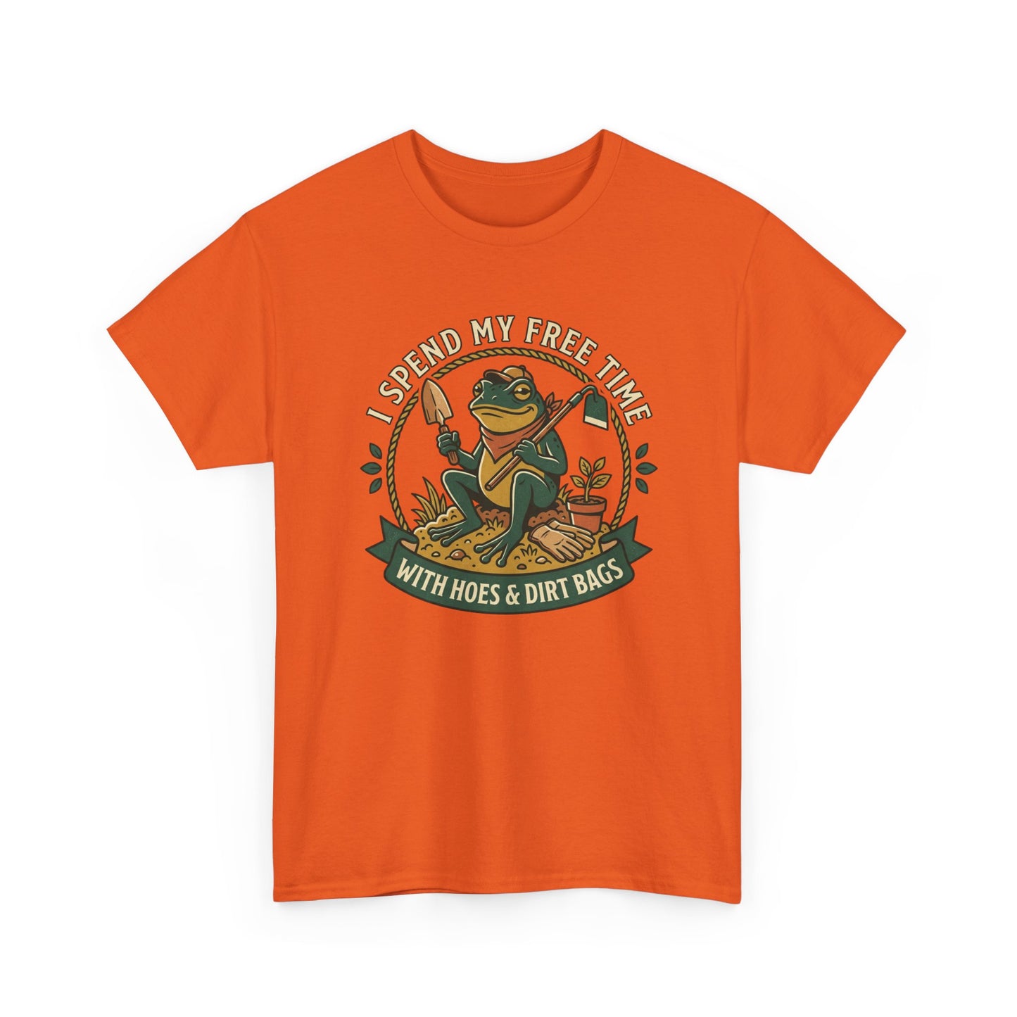 Gardening Frog T-Shirt — "I Spend My Free Time With Hoes & Dirt Bags" Funny Garden Tee