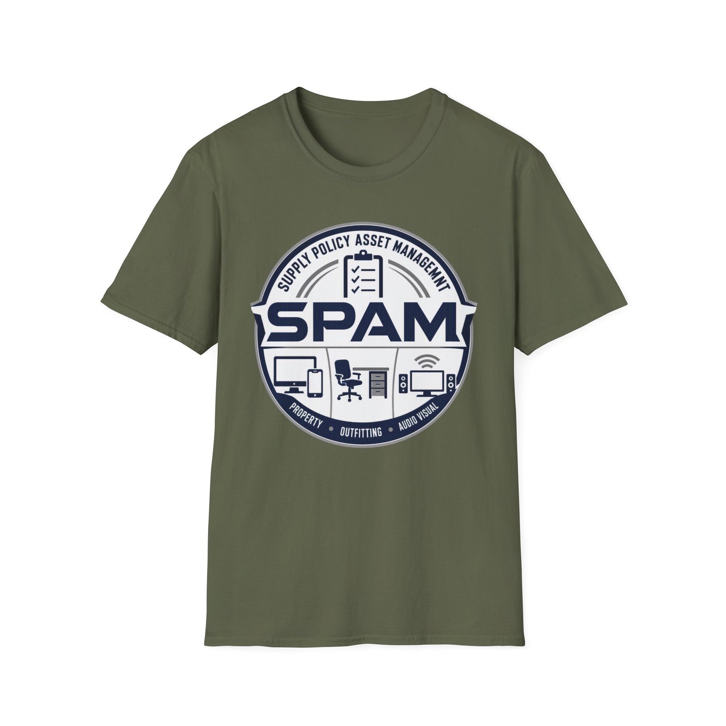 SPAM Supply Policy Asset Management T-Shirt — Logistics/ IT / Admin Graphic Tee
