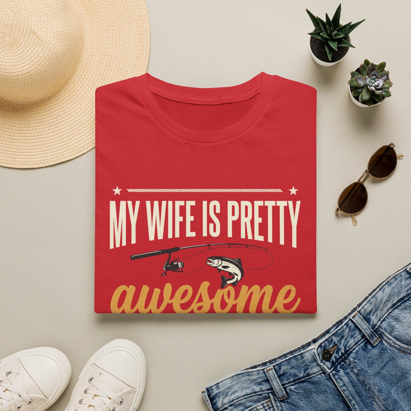 My Wife Is Pretty Awesome Fishing T-Shirt — Funny Husband Gift for Anglers