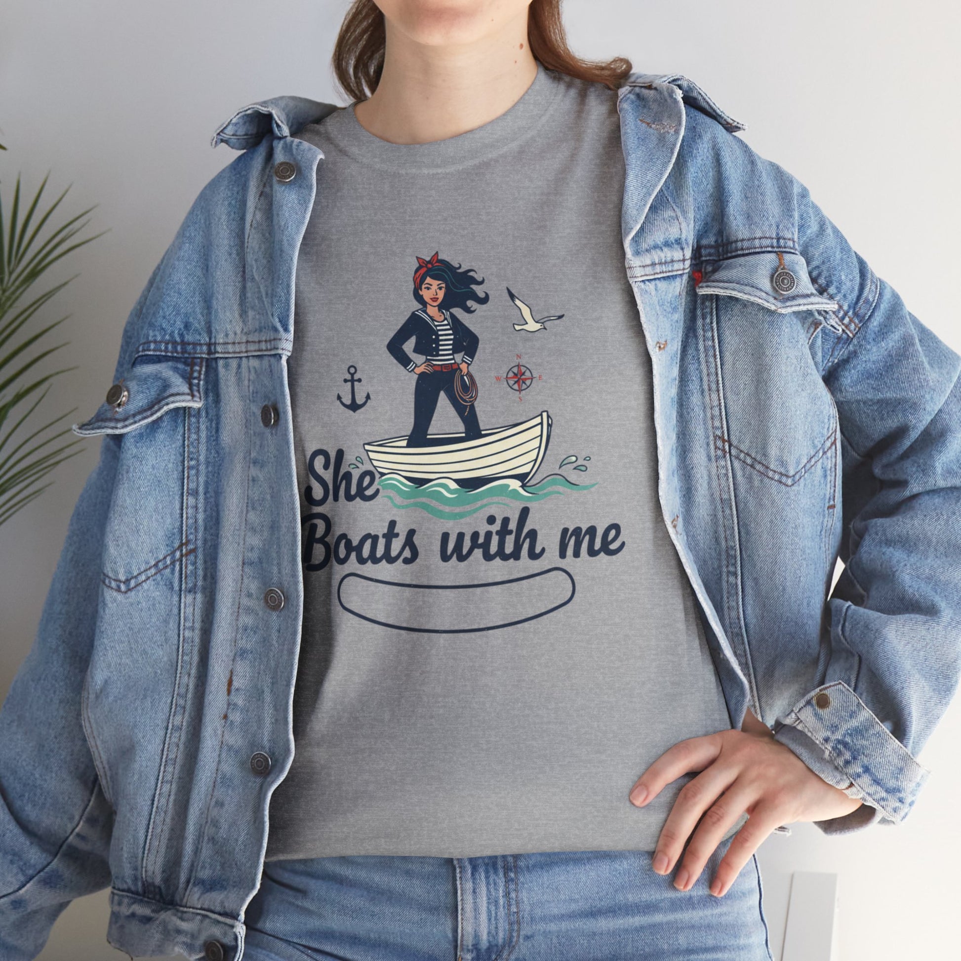T-Shirt — "She Boats With Me" Nautical Couple Tee Printify