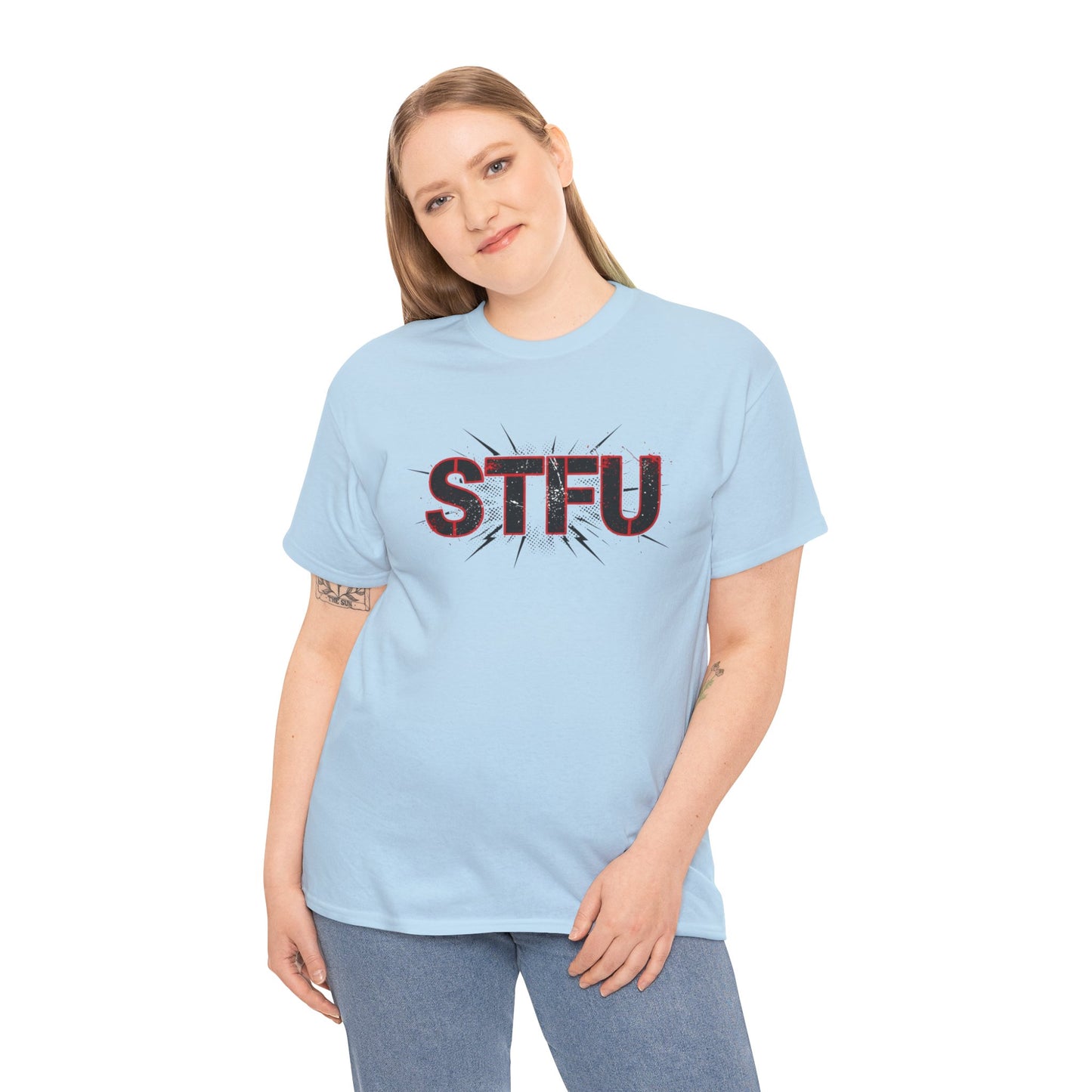 STFU Graphic Tee — Bold Distressed Text Shirt for Statement Style Printify