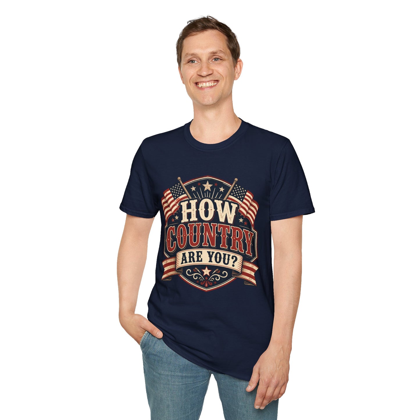 How Country Are You? T-Shirt — Vintage American Flag Country Graphic Tee
