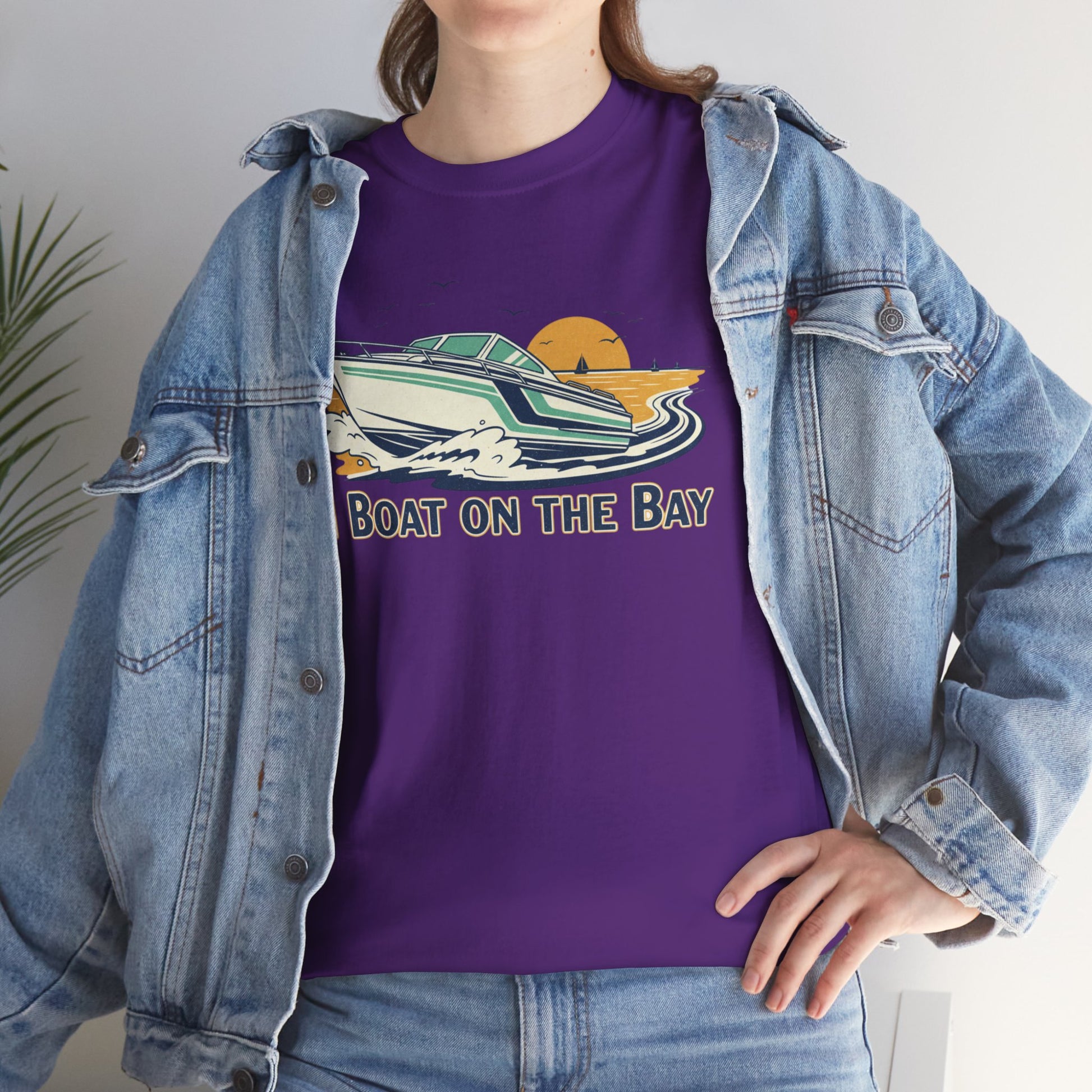Boat on the Bay T-Shirt — Retro Motorboat Sunset Tee Printify