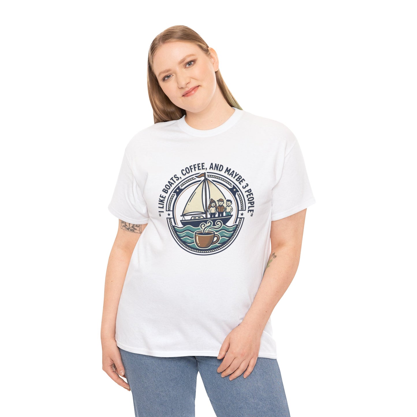 Sailboats & Coffee T‑Shirt — "I Like Boats, Coffee, and Maybe 3 People" Graphic Tee Printify