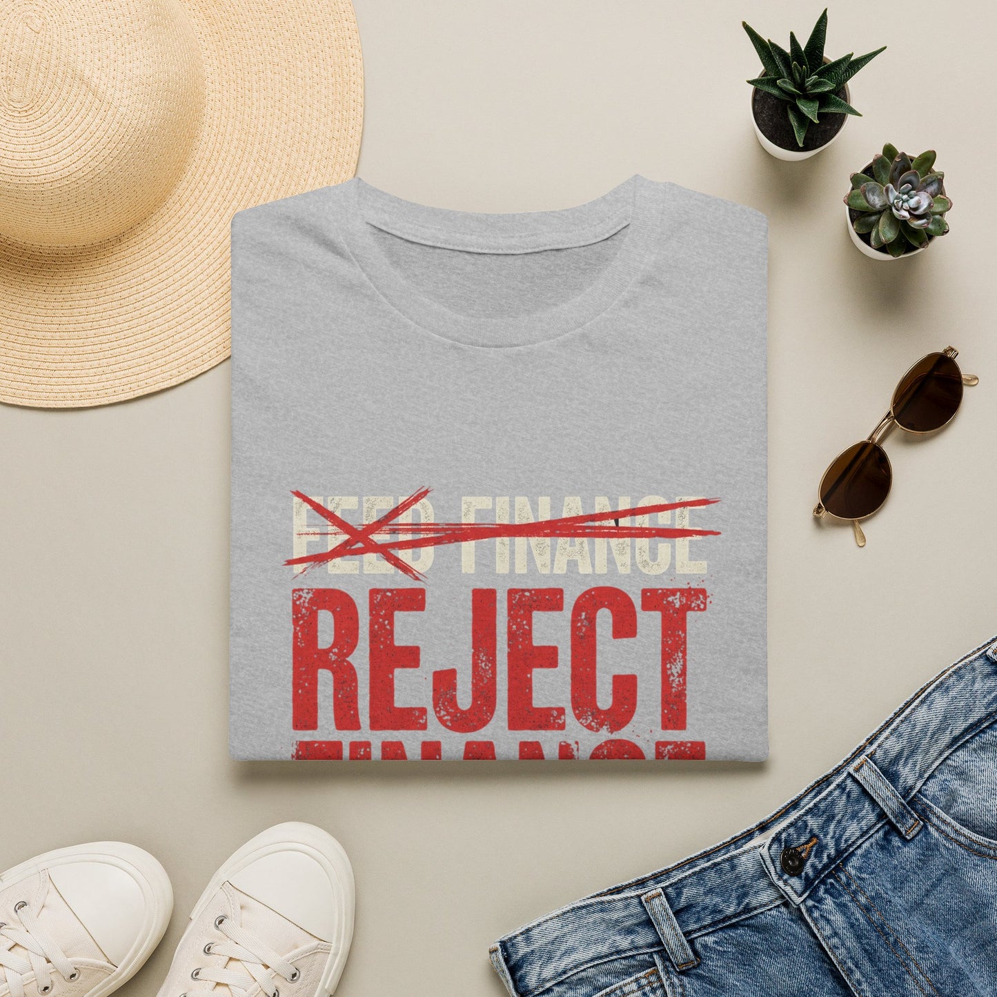 Reject Finance T-Shirt — Bold Red Protest Graphic Tee
