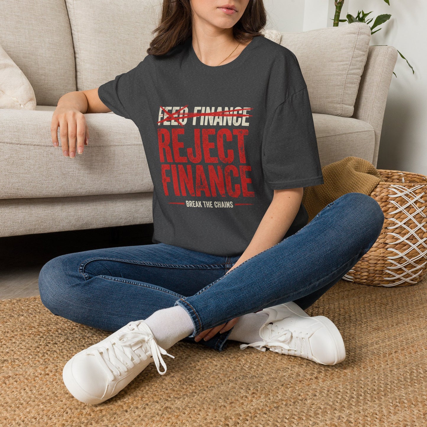 Reject Finance T-Shirt — Bold Red Protest Graphic Tee