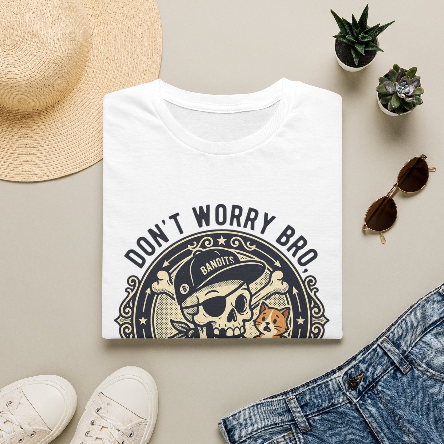 Skull & Cat T-Shirt — "Don't Worry Bro, I'll Give Her Back" Vintage Tee