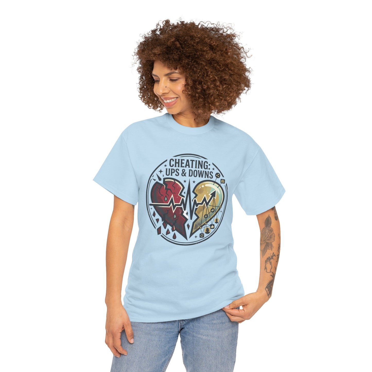 Cheating: Ups & Downs Broken Heart Graphic Tee Printify
