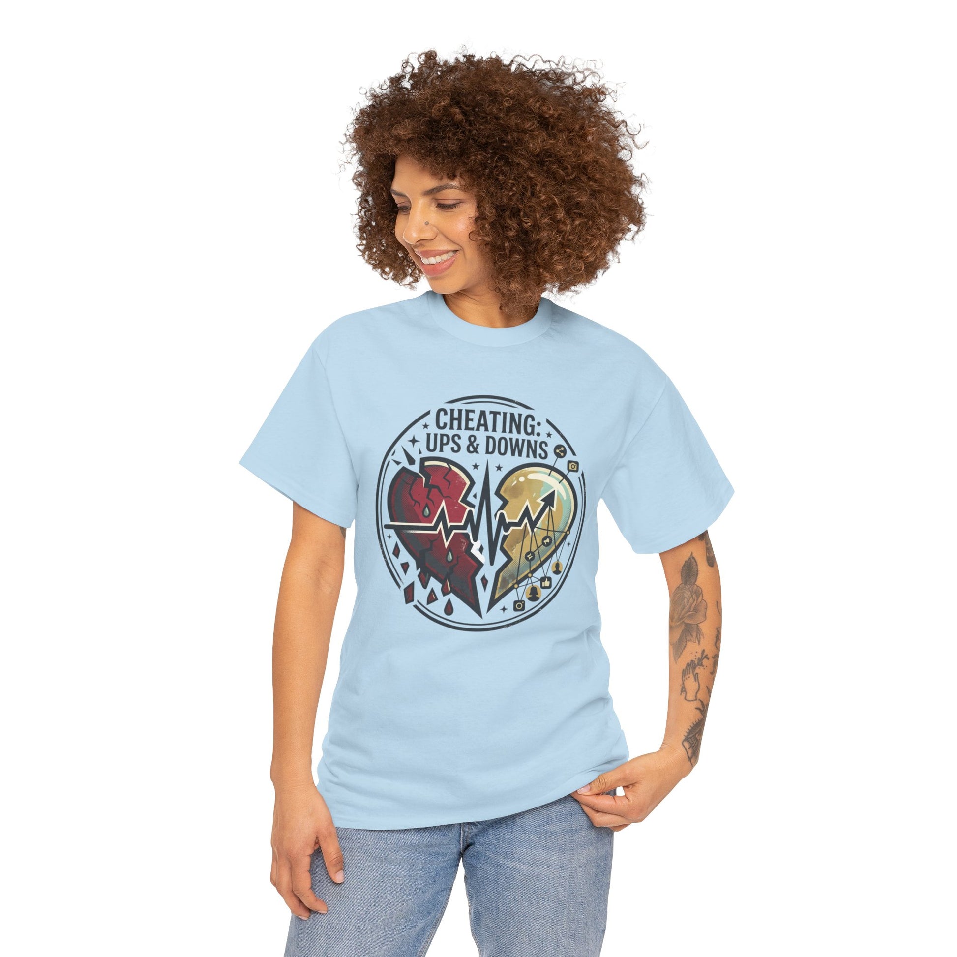 Cheating: Ups & Downs Broken Heart Graphic Tee Printify