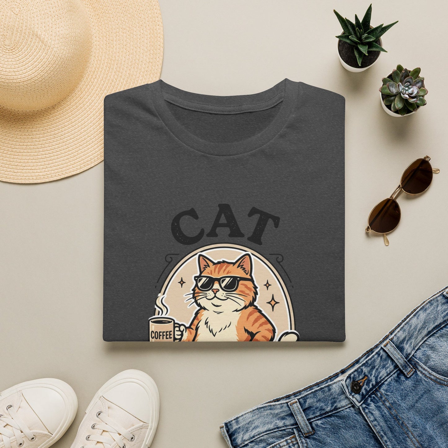 Cat Dad T‑Shirt — Cool Cat with Coffee Graphic Tee